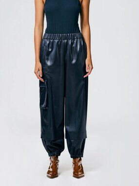 Tibi Celia drape Wilt jogger pants, XS, dark navy, $110.
